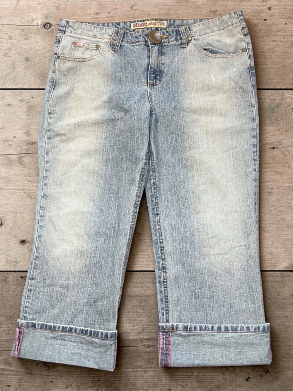 Mudd Light Blue Distressed Cropped Jeans with Cuffed Hem